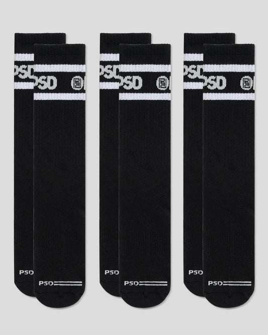 Men 3 Pack - Logo Stripe Crew - Black - Crew Sock | PSD