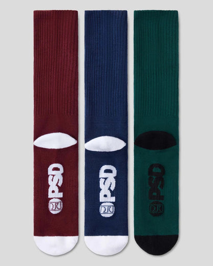Men 3 Pack - Logo Crew - Dark Tones - Crew Sock | PSD