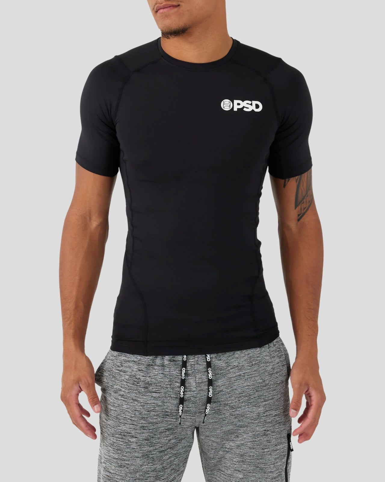 Men Compression Tee Short Sleeve - Black - Compression Tee | PSD
